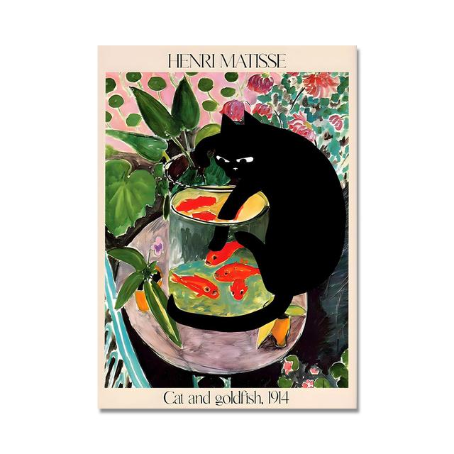 Винтажный красочный постер Matisse La Music с котом и золотой рыбкой для гостиной, картина маслом, настенное искусство для дома