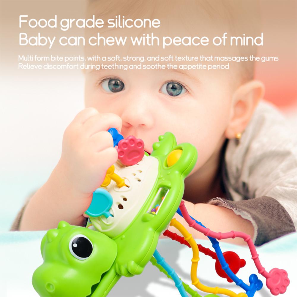 Dinosaur Pull String Toy for Baby Montessori Toy Sensory Toy for Toddlers Food Grade Silicone Baby