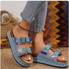 Fashion Retro Thick Bottom Double Buckle Rhinestone Cork Slippers Women's Casual Slippers Omns Lippers