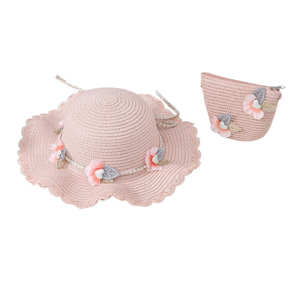 2Pcs/Set Sun Hat Children Beach Hats Set Wide Brim Straw Wide Hat New Straw Hat Beach Bag Set Party