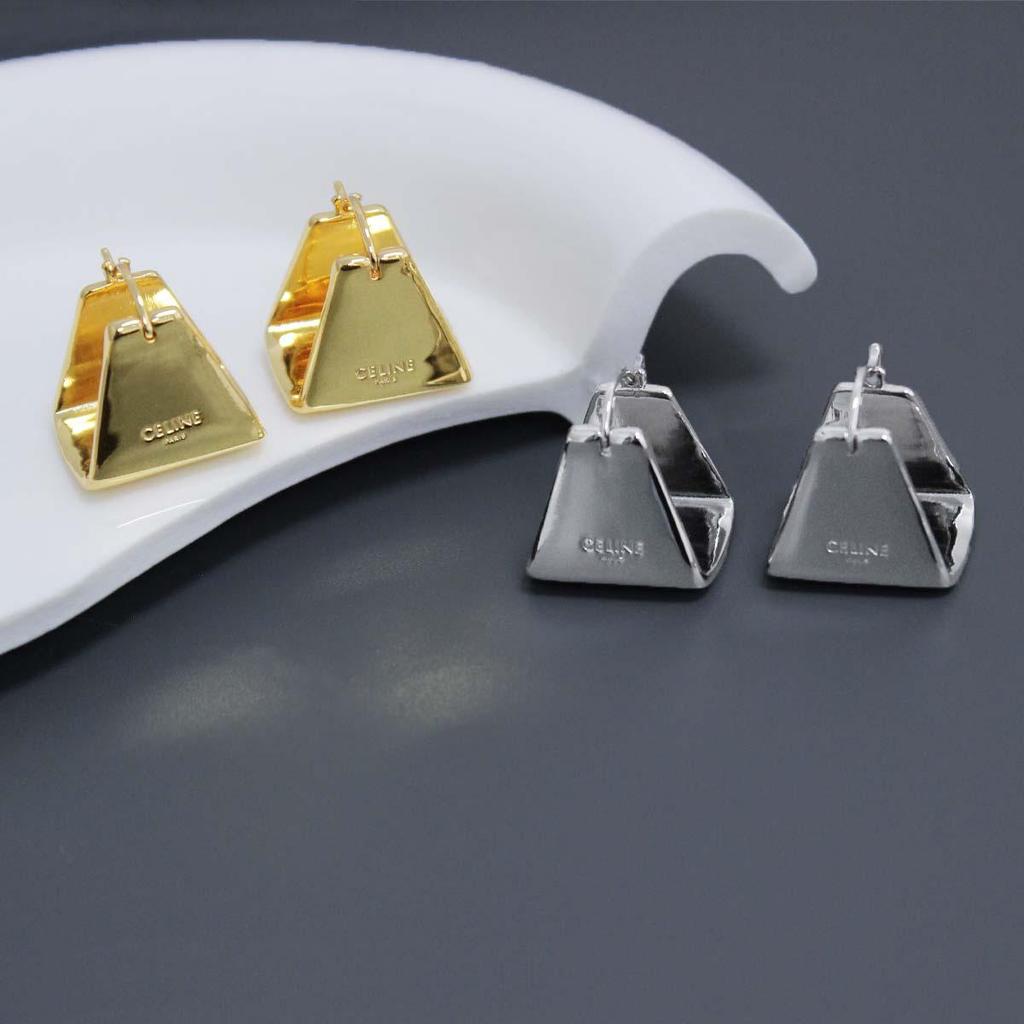 Saijia Geometric Metallic Triangle Stud Earrings - European & American Style, French Light Luxury, Niche High-End Design.