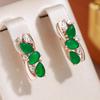 Smooth Gold Color Match Emerald Green Zircon Drop Earrings Women Ethnic Jewelry Vintage Accessories