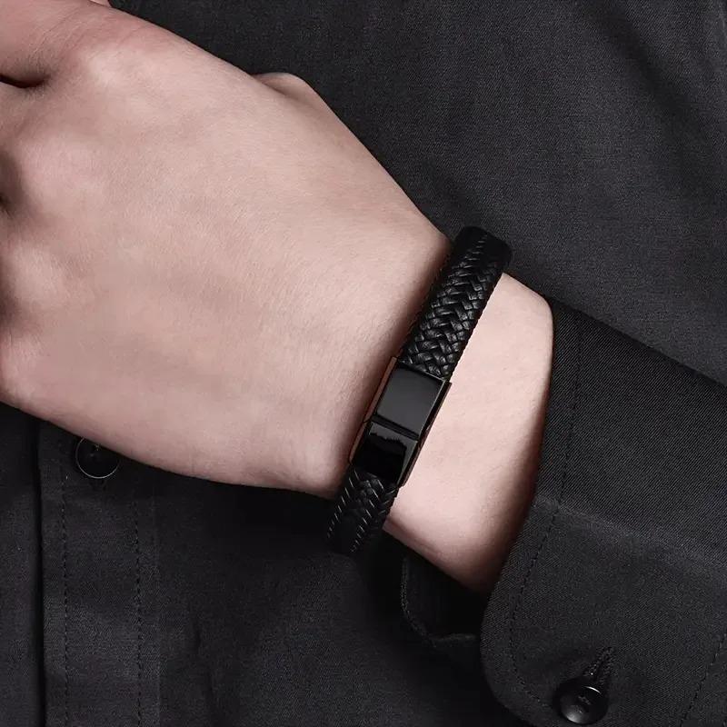 Men's Bracelets Vintage Woven PU Leather Rope Magnetic Bracelet High Quality Bangle Elegant Gifts Ornaments