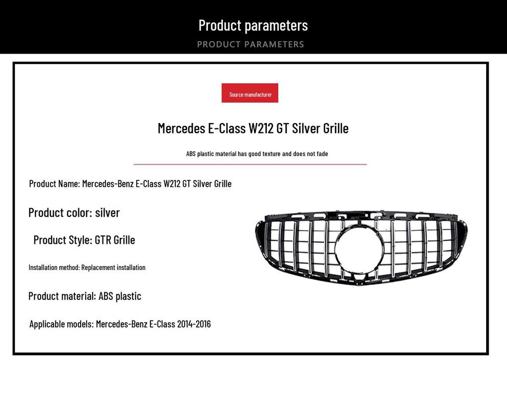 Оригинальная замена решетки радиатора GT Silver для Mercedes-Benz E-Class W212 2014-2016 гг.