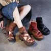 Fashion Women's Shoe Toe Layer Cowhide Roman Style Thick Soled Sandals Women's Fish Mouth Buckle Leather Cool Boots