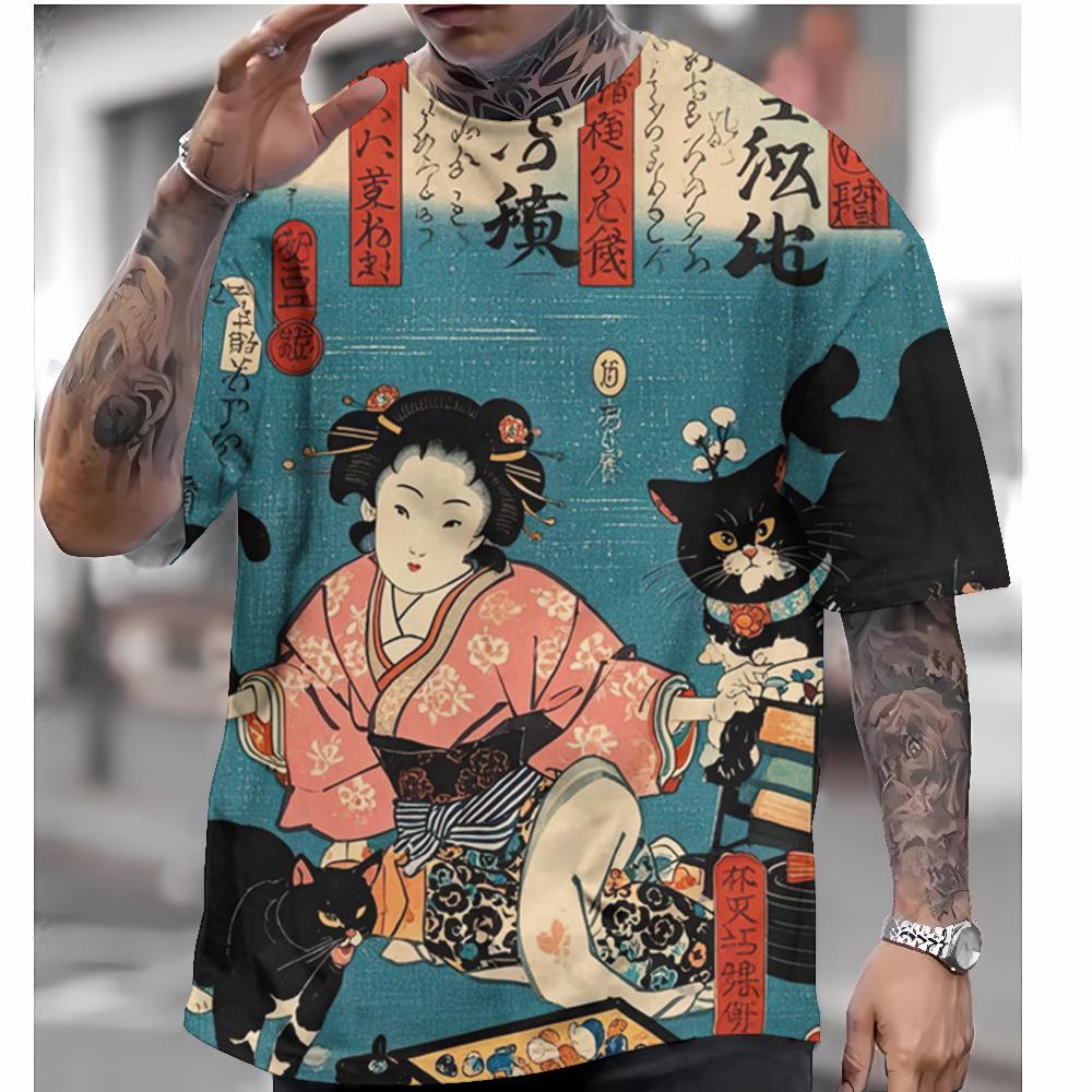 Summer Japanese style T-shirt men's Ukiyoe pattern T-shirt 3D printing