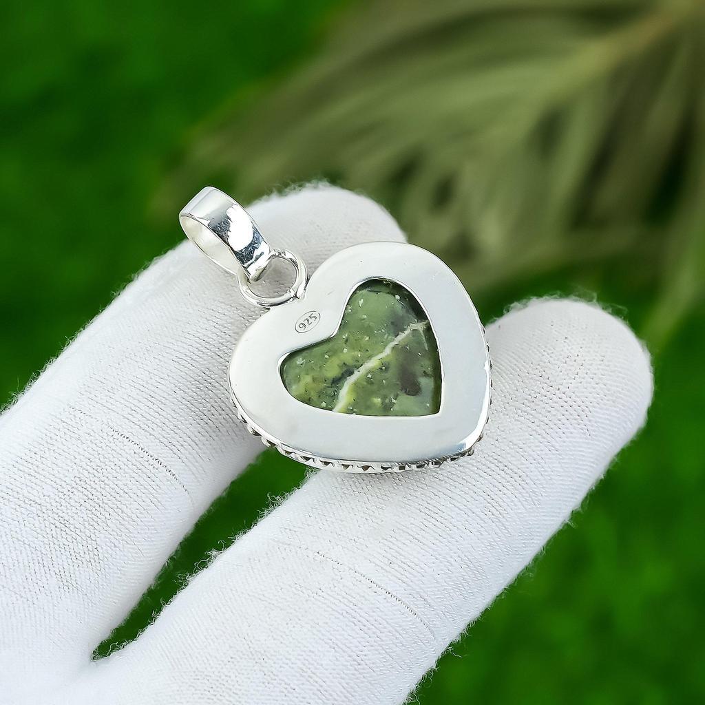 Gift For Women Jewelry Pendant 925 Sterling Silver Natural Serpentine Gemstone