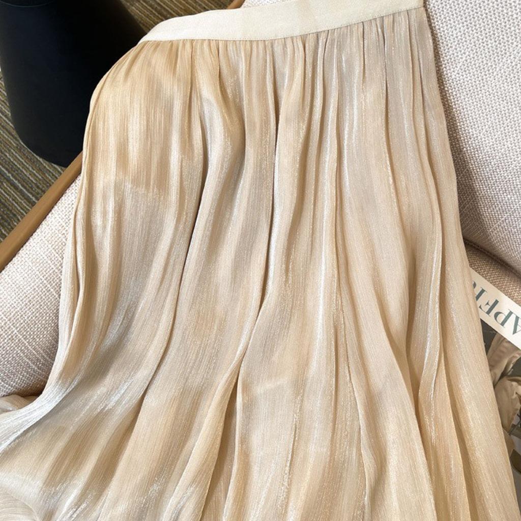 Qooth Women Gentle Solid Color Pleated Skirt Casual Elastic Waist Colorful A-line Skirt For Spring Summer QT2416