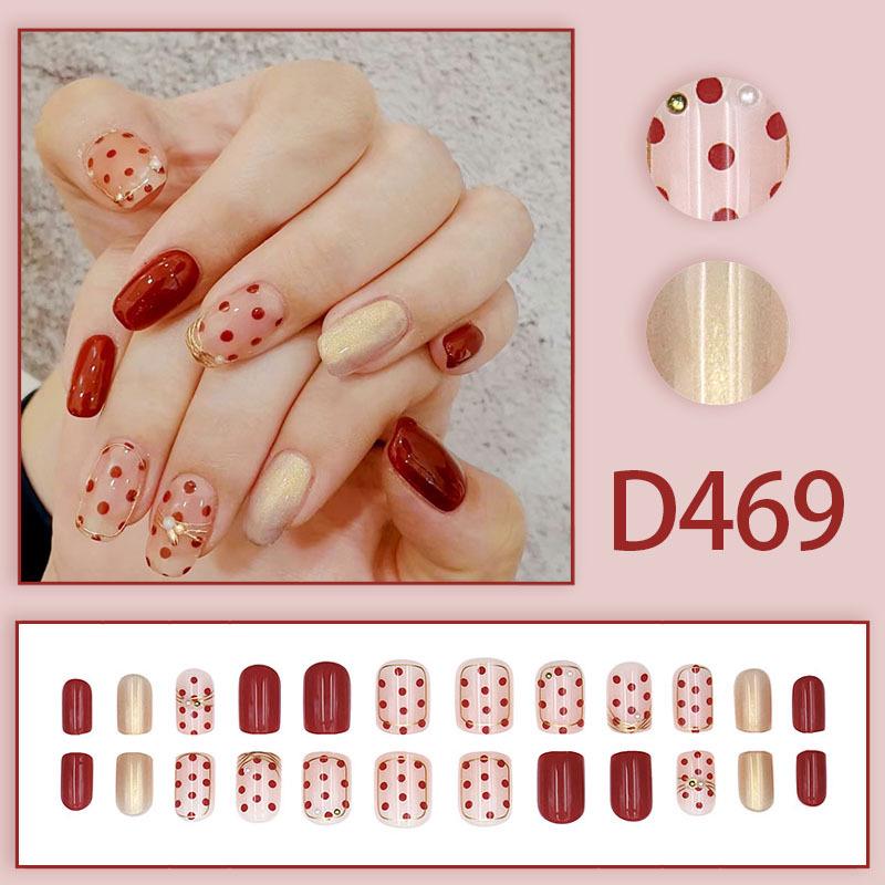High-End Red Polka Dot Retro Whitening False Nail Tips
