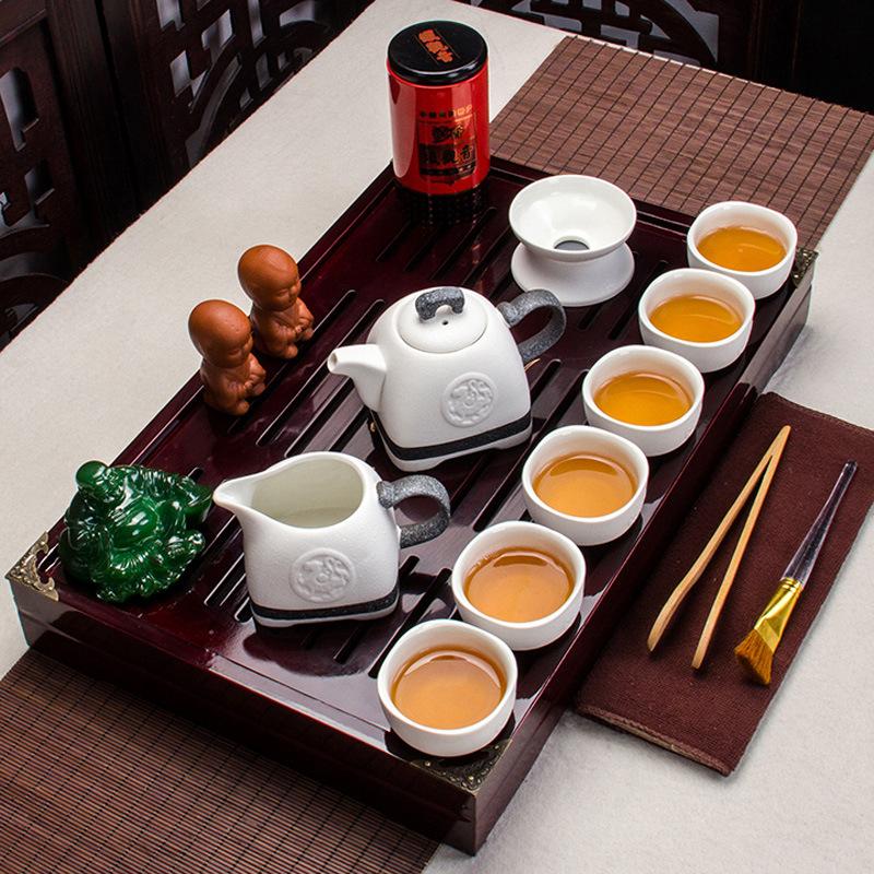 Китайский чайный сервиз, прозрачный термостойкий стеклянный чайный сервиз из массива дерева с подносом для чая кунг-фу.