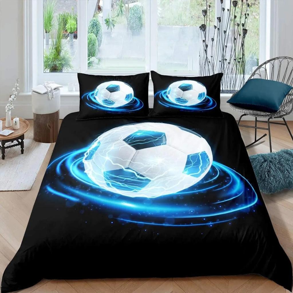 Футбольный комплект постельного белья King Queen Полноразмерный футбольный узор полиэстеровый пододеяльник для детей подростковый футбольный комплект постельного белья