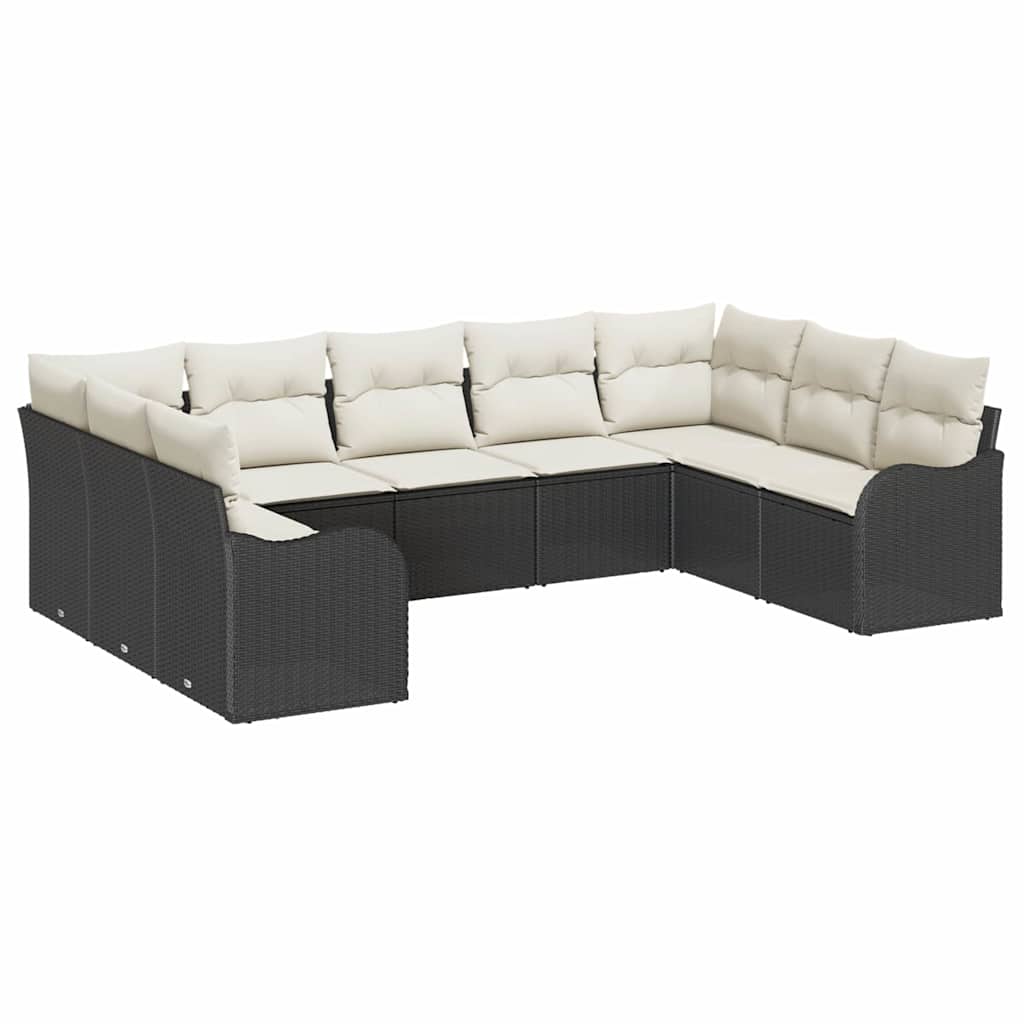 9 Piece Garden Sofa Set Black Poly Rattan
