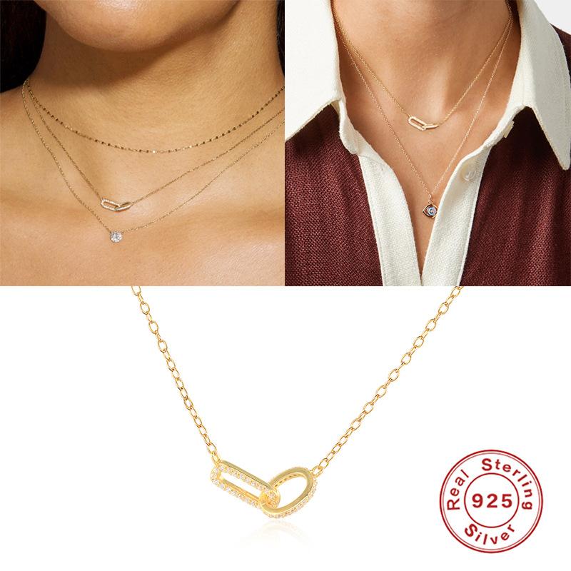 Ожерелье с подвеской из стерлингового серебра 925 пробы с геометрическим узором и классическими переплетенными бриллиантами на ключицу