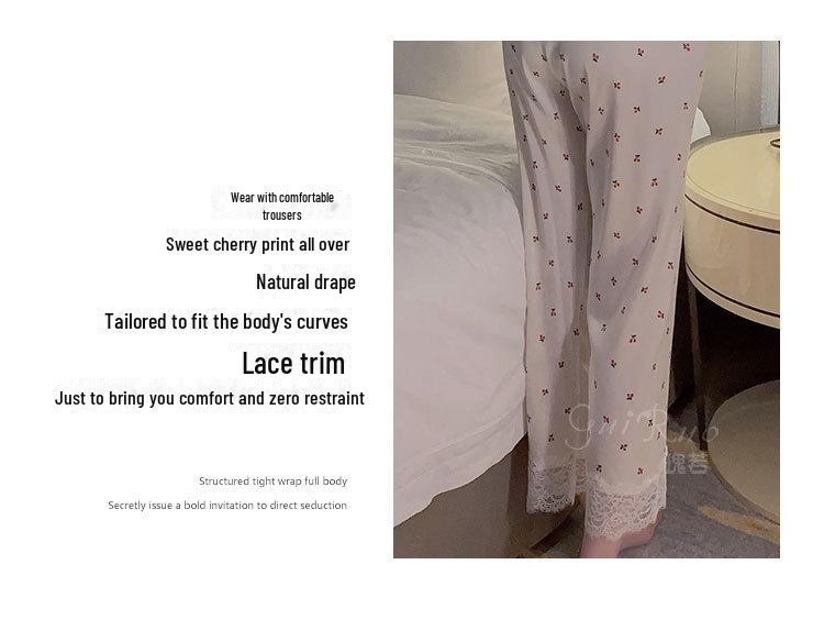 Guiruo Deep V Satin Lace Pajama Set with Chest Pad & Outer Robe