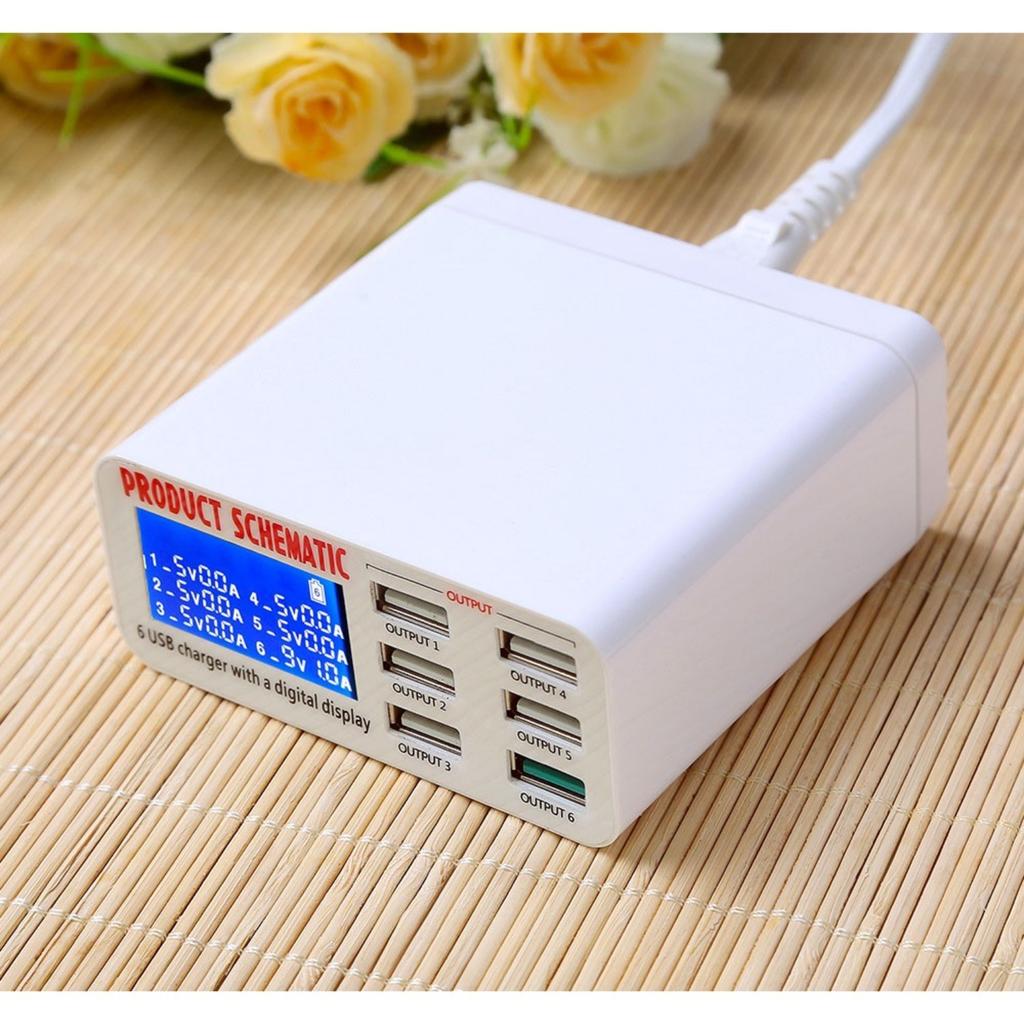6-портовый USB-хаб Быстрая зарядка 6 портов Многопортовая зарядная станция Светодиодный дисплей Для смартфонов