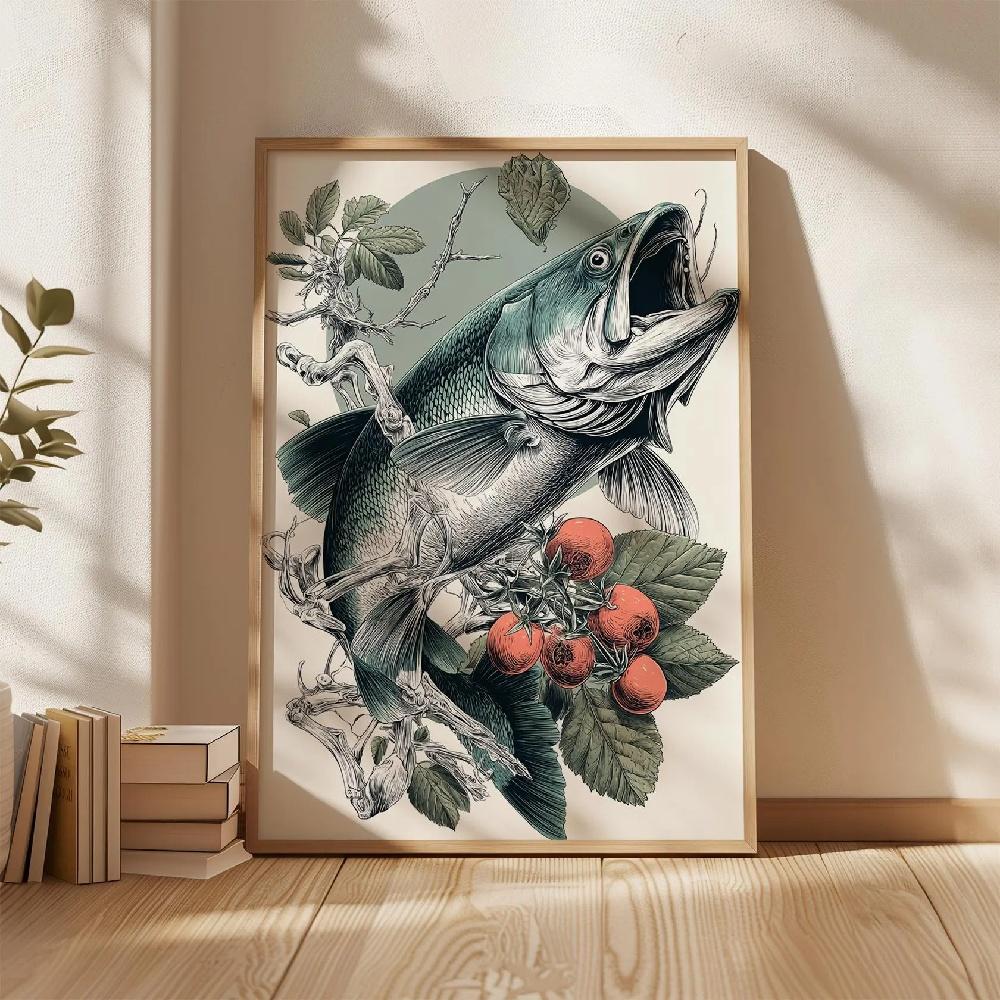 Japanese Fun Koi Fish Puffer Canvas Wall Art, Vintage Ukiyo-e Style Print, Home Izakaya Restaurant Decor-frameless