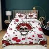 Skull Duvet Cover Queen Size Gothic Skeleton Bedding Set Rose Flower Polyester Comforter Cover For Kids Teens Adults Halloween