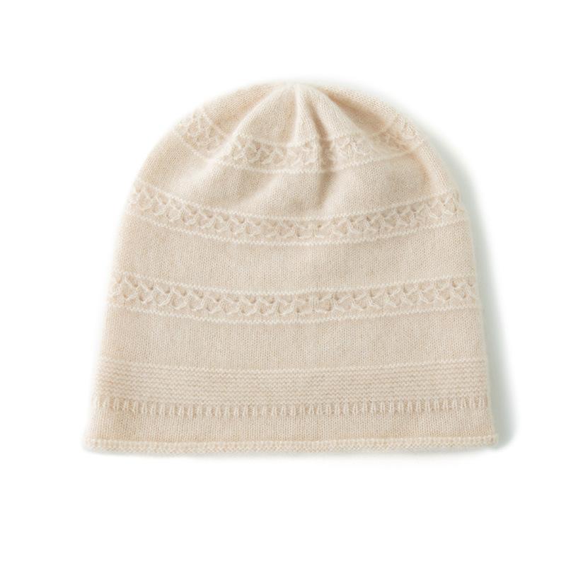 Мягкий Кашемир Осень и Зима Новый Стиль Женская Однотонная Жаккардовая Шапка с Загнутым Носком и Теплой Защитой Ушей Вязаная Шапка