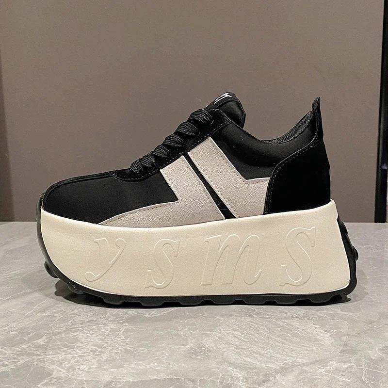 Модные повседневные кроссовки на платформе для женщин обувь весна осень 7,5 см толстая подошва нескользящая легкая удобная на шнуровке танкетка спортивная обувь