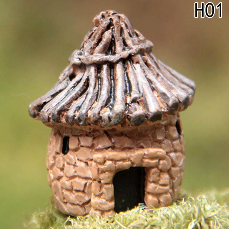 Cartoon Retro Thatched House Crafts Sculpture Moss Miniature Landscape Flower Pot Garden DIY Decoration Supplies