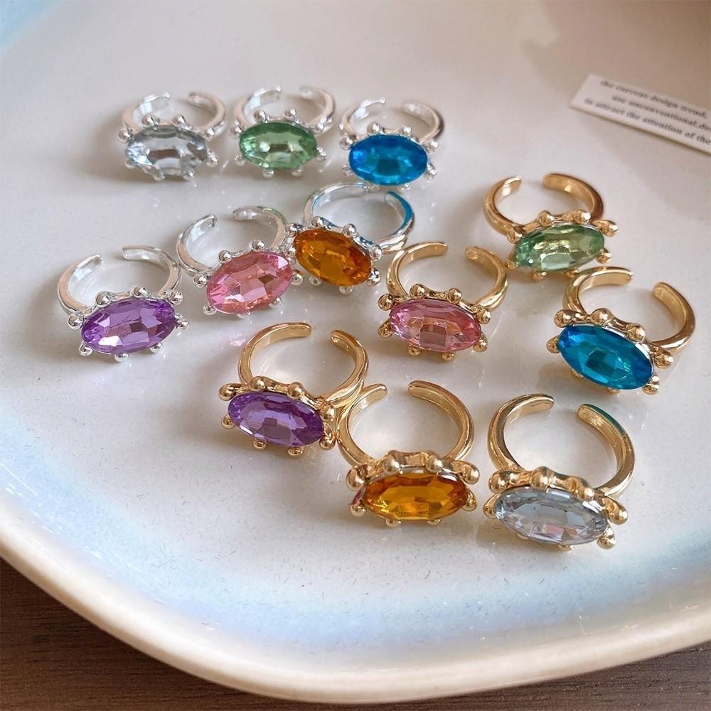 Shiny Candy Color Statement Ring Stackable Finger Ring Gift Oval Shape Rhinestone Ring Daily Wear