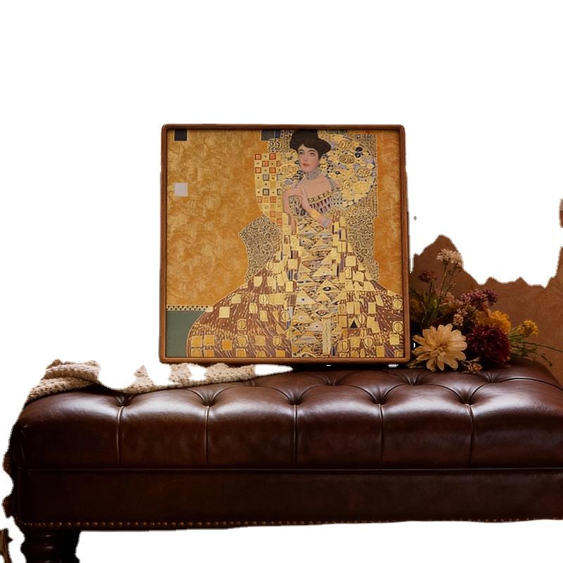 Handcrafted Brass Walnut Ornaments Adele Bloch Bauer European Style Square Design Tabletop Placement High-end Hotels Decor
