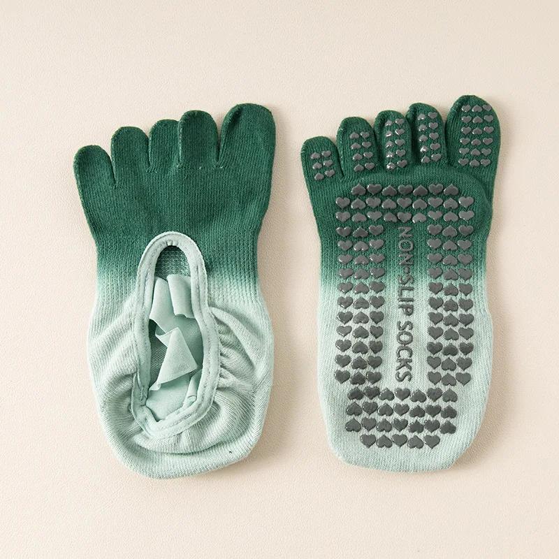 Носки для йоги, профессиональные силиконовые нескользящие градиентные носки для пилатеса, с открытой спиной, дышащие, с пятью пальцами, для занятий фитнесом в помещении, спортивные носки