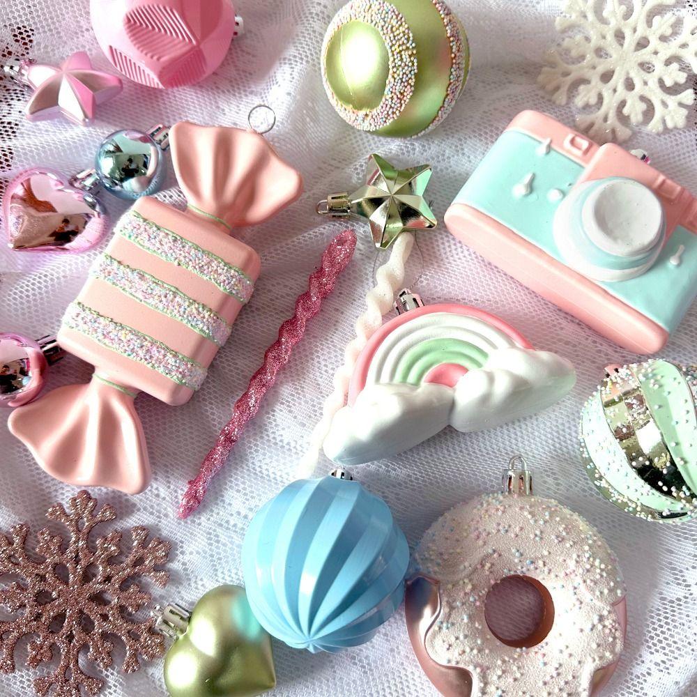 Fashion Plastic Macaroon Christmas Ball Set Multicolor Suspensable Xmas Ornament Ball Christmas Tree Balls Party