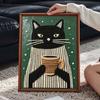 Набор для создания картины из жемчуга в рамке Черный кот пьет кофе 3D блестящая бисерная живопись на холсте для спальни гостиной Декор Настенное искусство Набор для поделок своими руками