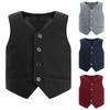 Kids Boys Gentlemen Solid Color Vest V Neck Button Down Back Strap Pointed Waistcoat Party Stage Performance