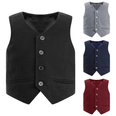 Детский однотонный жилет для мальчиков и джентльменов с v-образным вырезом и пуговицами на спине, острый жилет с ремешком на спине, вечерние, сценическое выступление