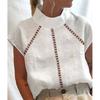 Vintage Tops Women Blouse Solid Cotton Linen Summer Casual Chic Tunic Hallow Lace Patchwork Oversized White Blouses