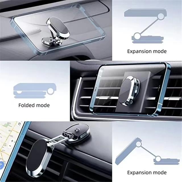 Metal Magnetic Car Phone Holder Folding Magnet Mount Mobile Cell Phone Stand Support for iPhone 16 15 14 13 Xiaomi Huawei