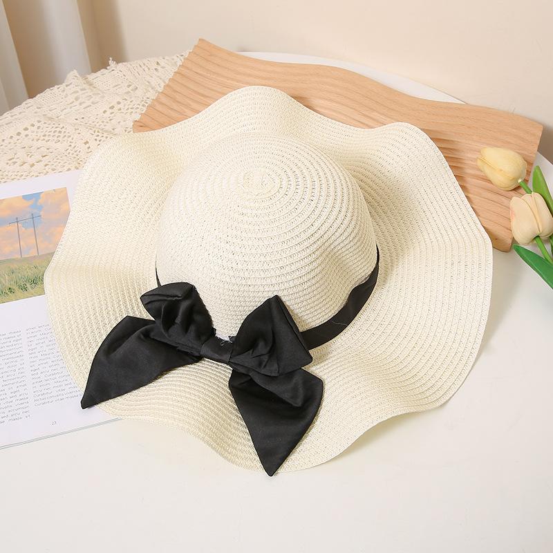 Simple Bowknot Straw Bucket Hat Elegant Solid Color Sun Hat Trendy Foldable Travel Beach Hats for Women Daily Uses Summer Outdoor