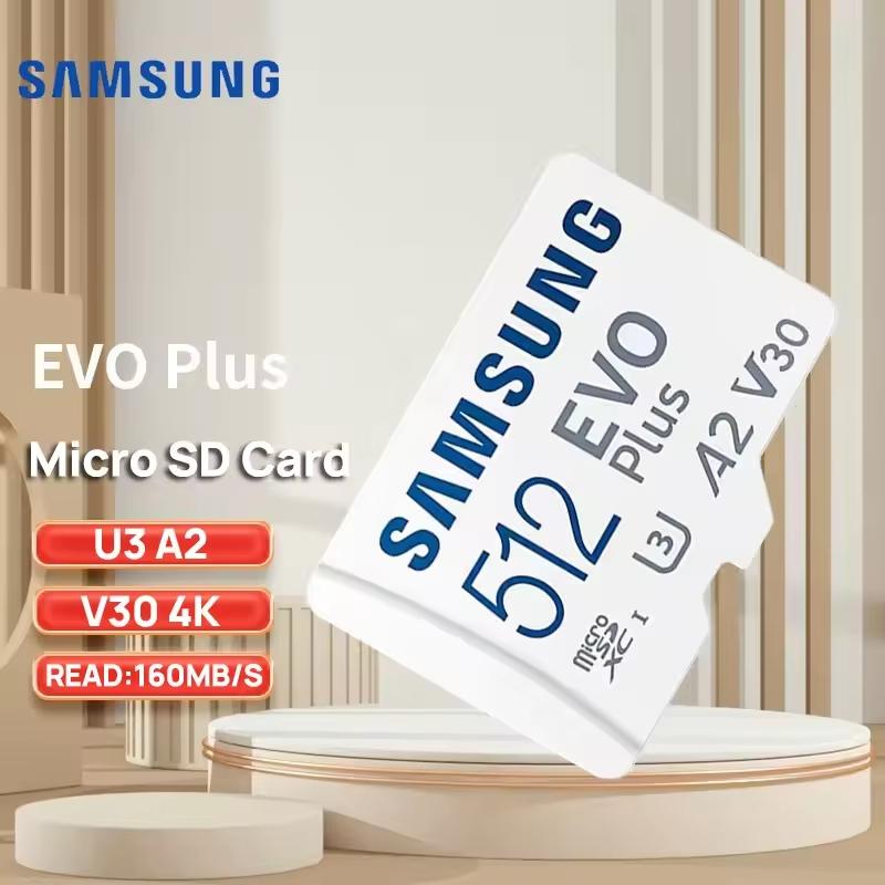 Samsung Карта памяти micro sd EVO Plus 128 ГБ tf + Адаптер 64 ГБ 256 ГБ 512 ГБ microSDXC, Скорость до 160 МБ/с, UHS-I, C10, U3, V10, A3, для телефонов, DJI, камер