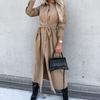 Women's Cotton Button Down Maxi T-shirt Dress Casual Long Sleeve Lapel Collared Long Dress Lace Up Waist Ladies Robes