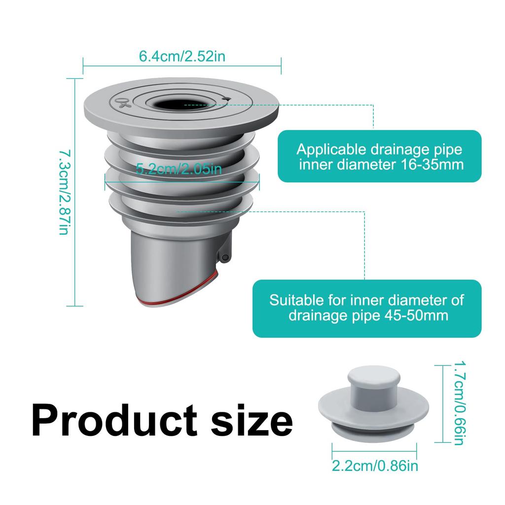 Silicone drain plug 2 pcs for 45 50 pipes with plug gray