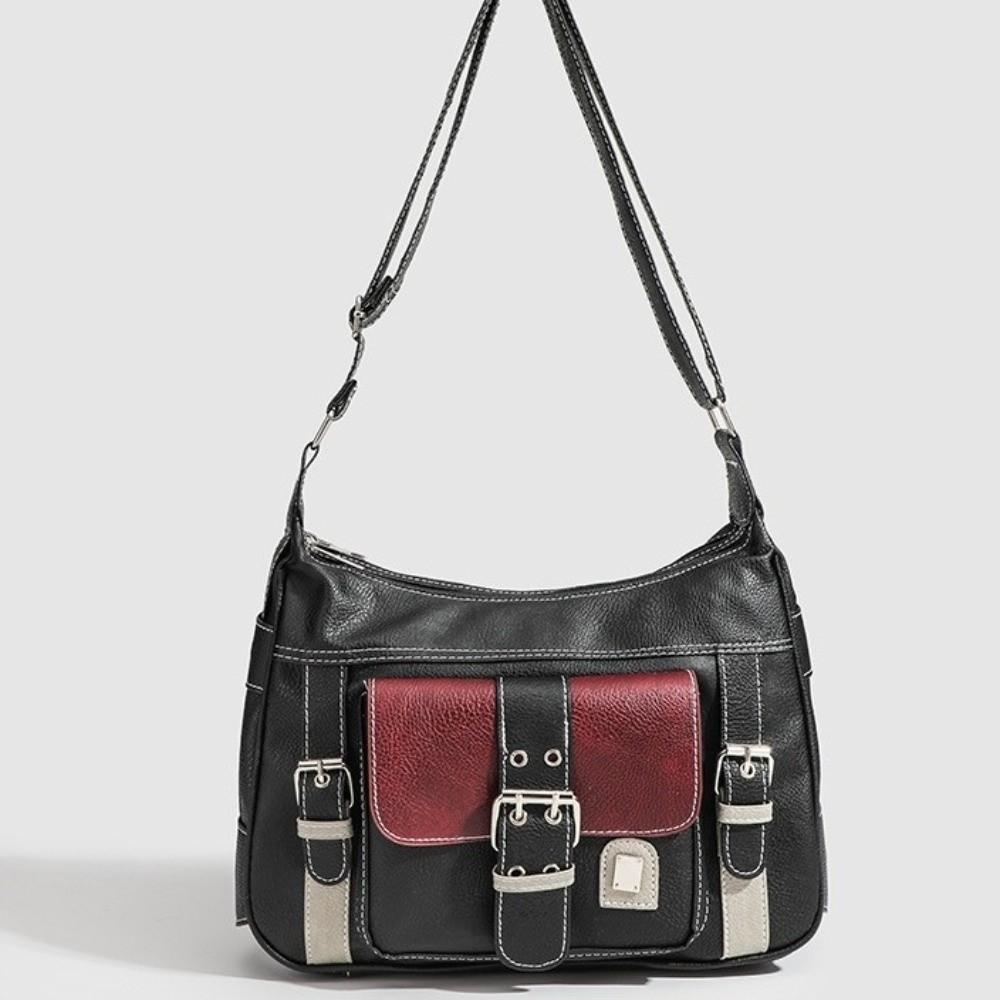 Vintage PU Leather Crossbody Bag Large Capacity Messenger Bag Y2K Tote Bag Traveling