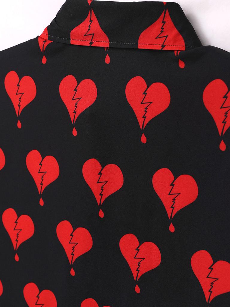 Свободная свободная рубашка с коротким рукавом и принтом разбитого сердца, Гавайская пляжная летняя мужская рубашка, студенческая пара, повседневная мужская одежда