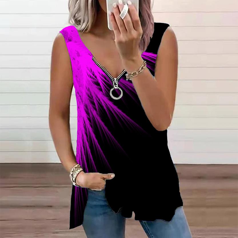 Женский топ, летний новый модный зеленый соломенный принт, повседневный топ без рукавов на молнии с v-образным вырезом, майка на бретелях