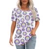 Ladies' Fashionable Printed Round Neck Pleated Short Sleeved Shirt