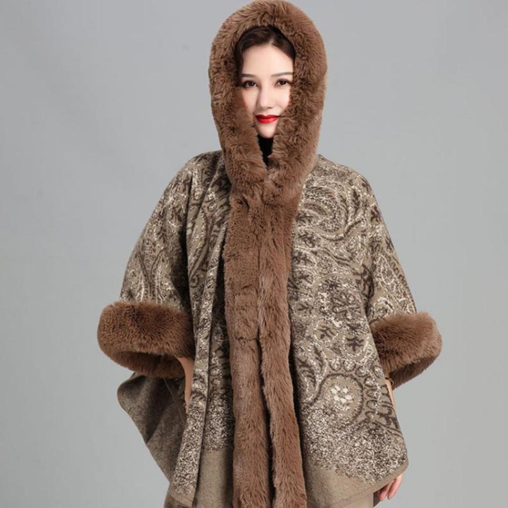 Женская роскошная вязаная шаль из искусственного меха, осень-зима, мягкая теплая шаль, накидка с капюшоном, объемная накидка, кардиган из искусственного меха кролика рекса, плащ, шаль, накидка