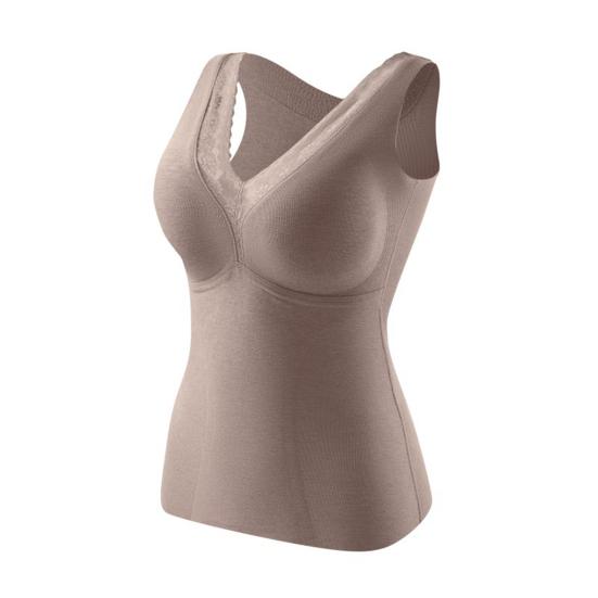 Женская термомайка кружевная с V-образным вырезом на флисовой подкладке базовый слой толстая без рукавов с подкладками теплая майка нижнее белье топ для холодной погоды