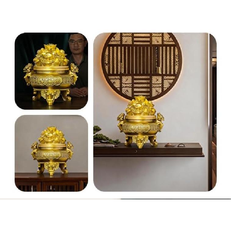 Aris & Juno Brass Treasure Bowl Figurine – Chinese Feng Shui Wealth Accumulation & Prosperity Symbol for Entryway, Office Desk or Home Decor,