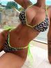 Sexy Women Swimwear Leopard Print Side Tie Thong Brazilian Swimwear Bikini Set Beachwear Bathing Suits