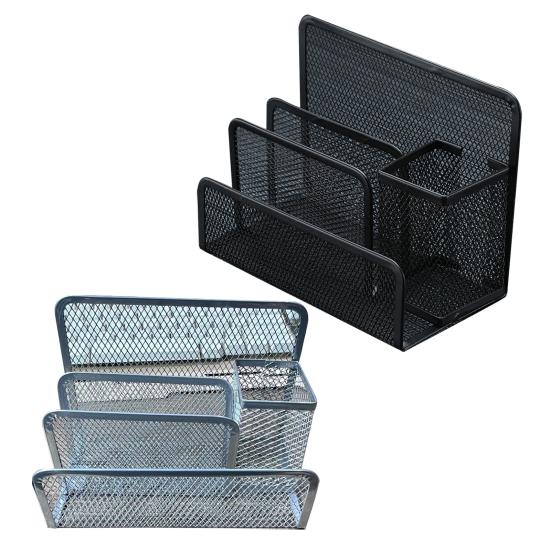 3-Tier Desktop Stacking File Holder Black Metal Mesh Mail Organizer Letter Holder Reinforced Design Space-Saving File Storage Rack for Desk Kitchen