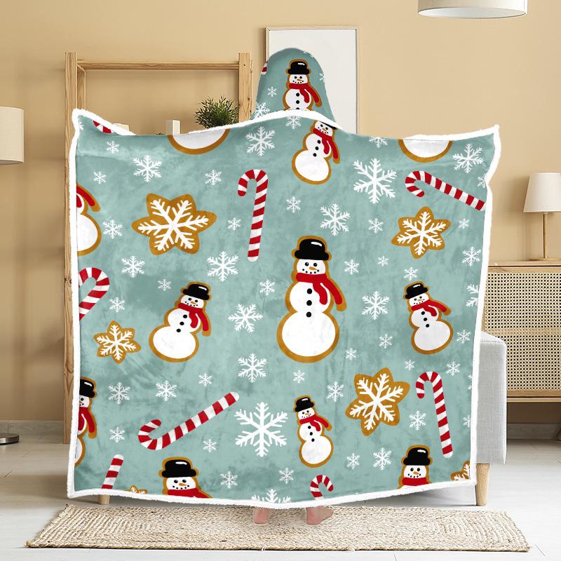 Christmas Festival Wearable Hooded Flannel Blanket Shawl
