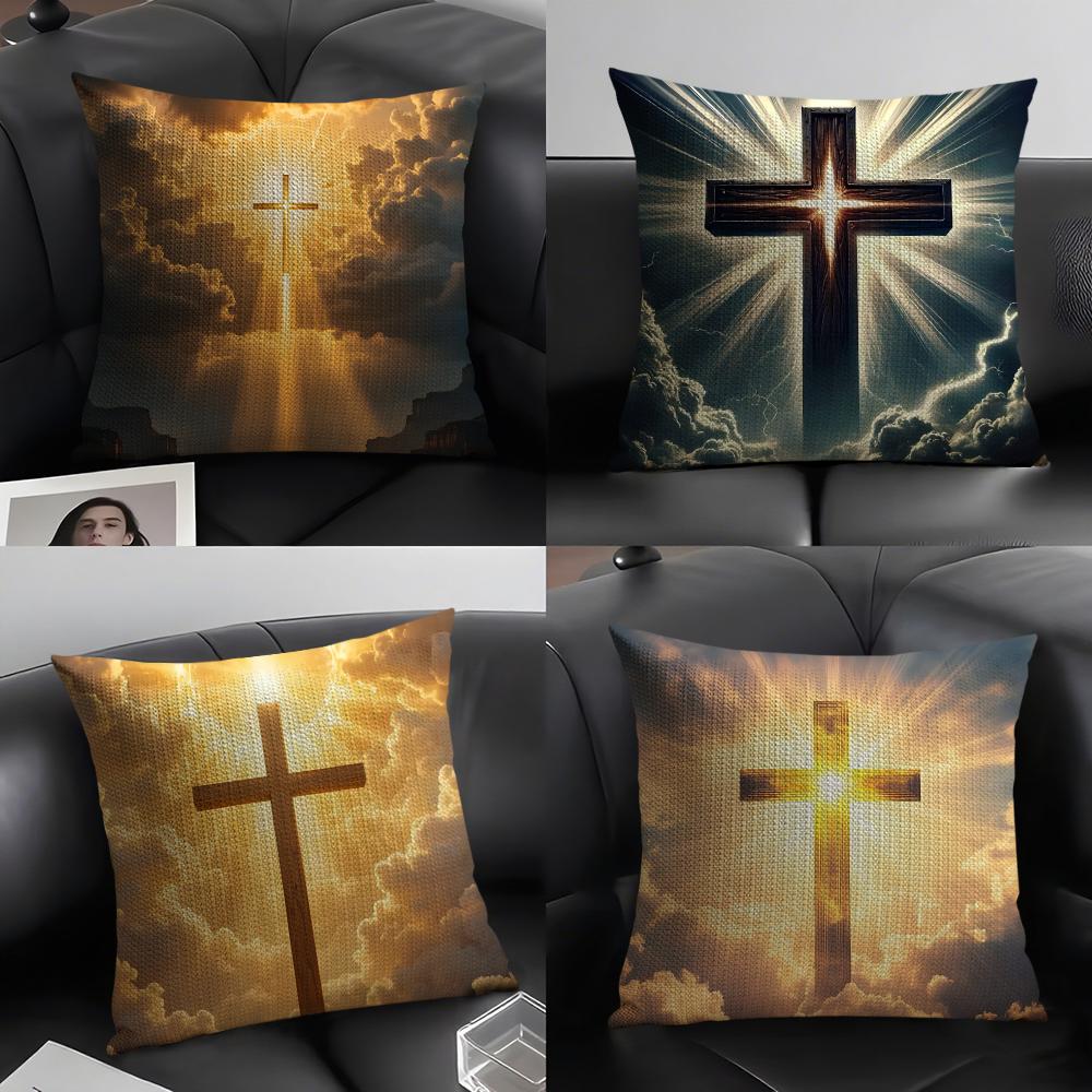 Cross Hot Cushion Cover Natural Linen Organic Fabric DoubleSided Printing Sofa Home Decor Gift Pillow Case