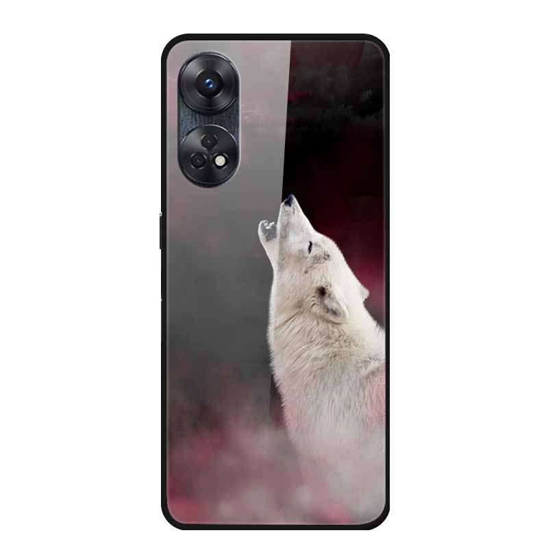 Для Oppo Reno8 T 4G Чехол Роскошная Задняя Крышка из Закаленного Стекла Жесткий Чехол Для Reno8 T 4G 6.43" Capa Funda Животное Яркий Coque Волк