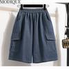 MODIQUE летние большие размеры женские свободные базовые эластичные прямые шорты-карго длиной до колена женские повседневные синие джинсовые шорты